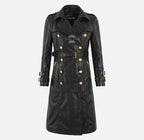 ROYAL AFFINITY Women's Double Breasted Long Leather Coat Black
