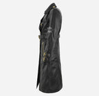 ROYAL AFFINITY Women's Double Breasted Long Leather Coat Black