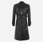 ROYAL AFFINITY Women's Double Breasted Long Leather Coat Black