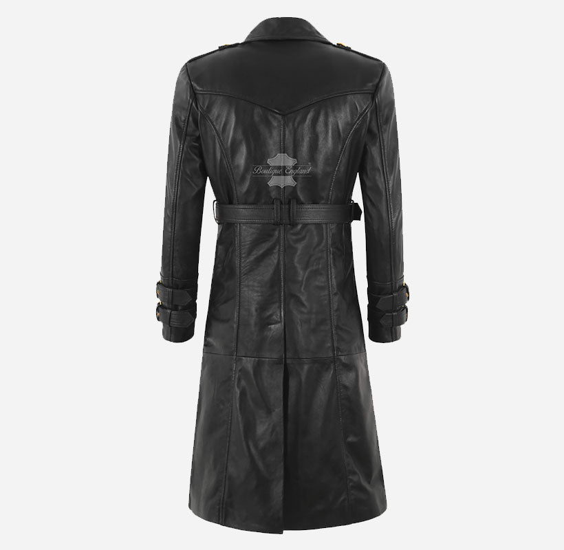 ROYAL AFFINITY Women's Double Breasted Long Leather Coat Black
