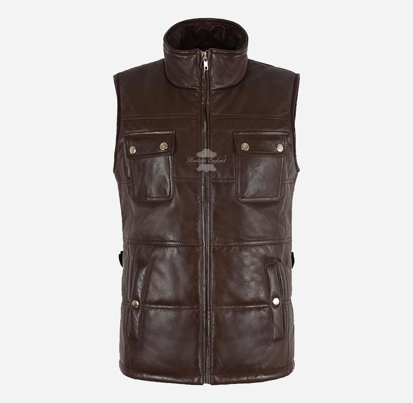 AVERY WOMEN'S QUILTED LEATHER GILET Sleeveless Jacket Waistcoat