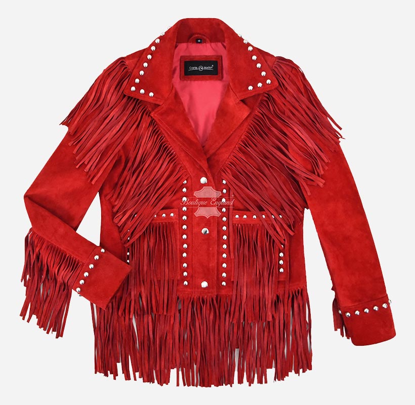 Western Flair Women's Suede Fringes and Studs Cropped Blazer Jacket