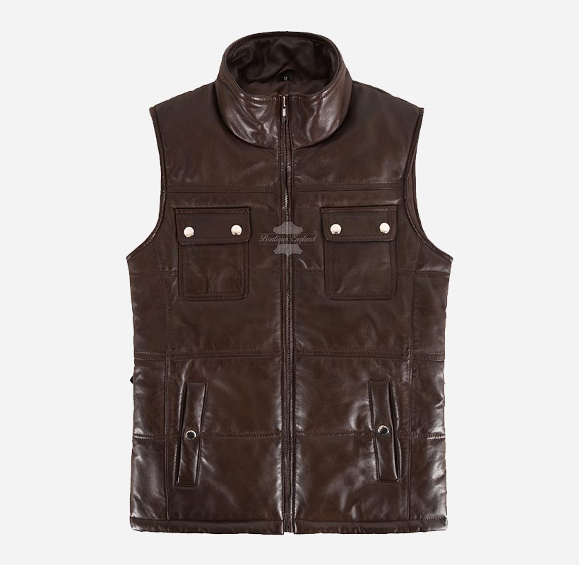 AVERY WOMEN'S QUILTED LEATHER GILET Sleeveless Jacket Waistcoat