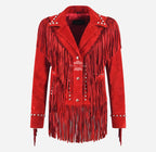 Western Flair Women's Suede Fringes and Studs Cropped Blazer Jacket