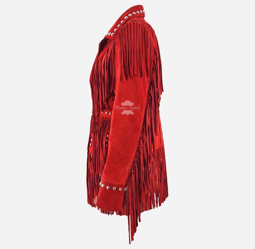 Western Flair Women's Suede Fringes and Studs Cropped Blazer Jacket