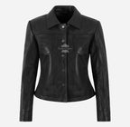 LYNLEE Women’s Button Up Collared Leather Jacket