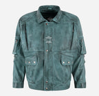 DENZEL Men’s Oversized Leather Bomber Jacket Waxed