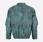 DENZEL Men’s Oversized Leather Bomber Jacket Waxed