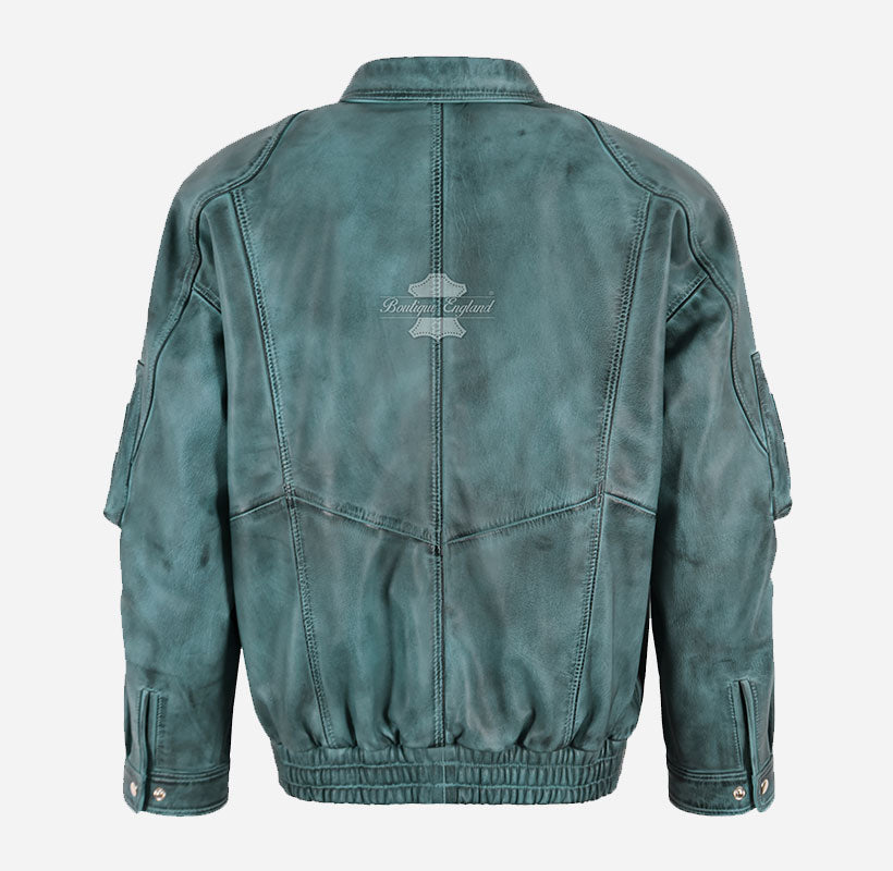 DENZEL Men’s Oversized Leather Bomber Jacket Waxed