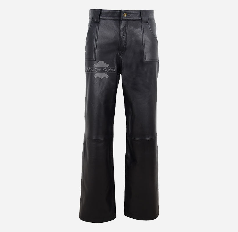 Women's High Waist Wide Leg Leather Pants in Black