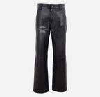 Women's High Waist Wide Leg Leather Pants in Black