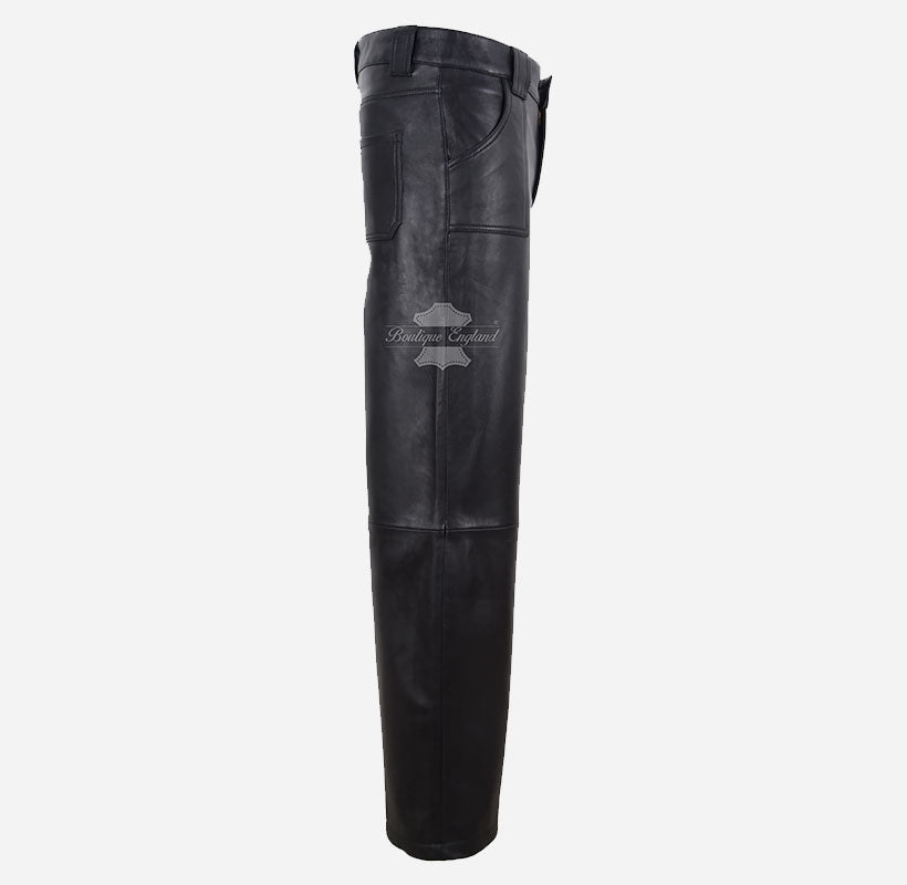 Women's High Waist Wide Leg Leather Pants in Black