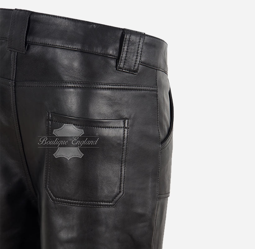 Women's High Waist Wide Leg Leather Pants in Black