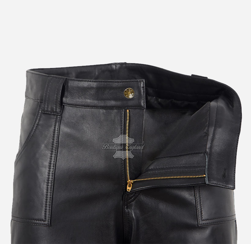 Women's High Waist Wide Leg Leather Pants in Black