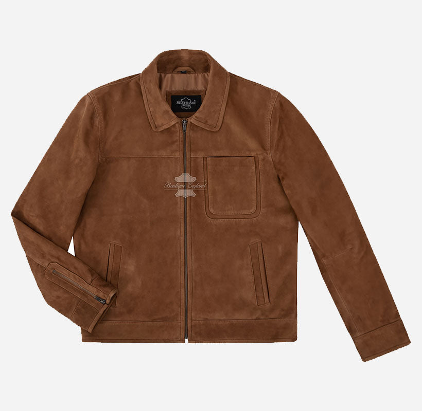 JASPER Men’s Goat Suede Leather Collared Jacket