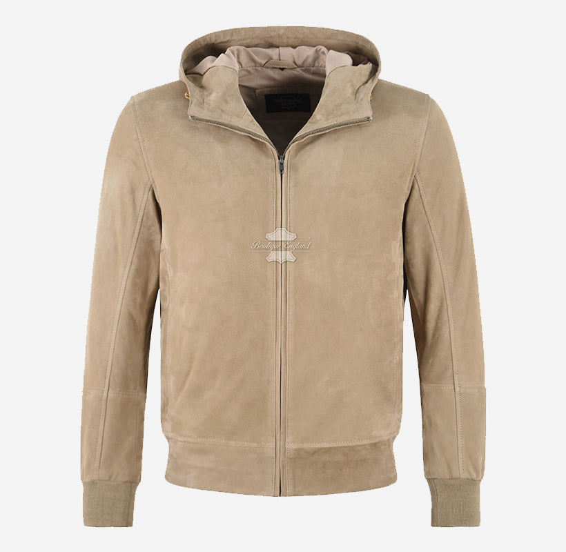OAKLEN Men’s Premium Goat Suede Hooded Bomber Jacket