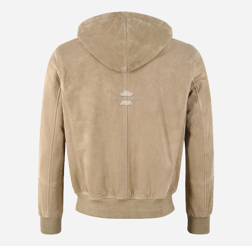 OAKLEN Men’s Premium Goat Suede Hooded Bomber Jacket