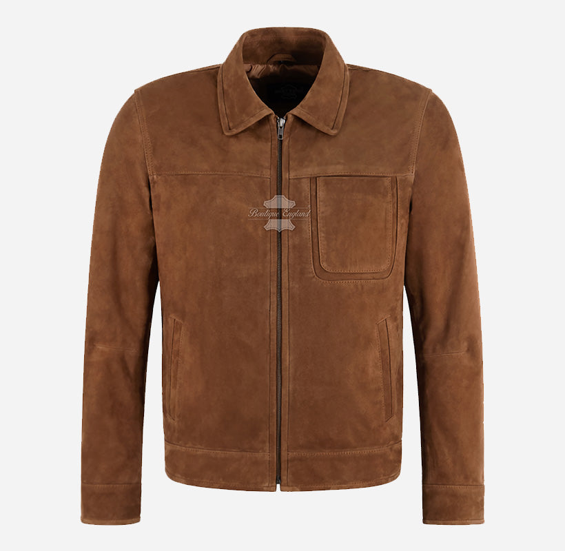 JASPER Men’s Goat Suede Leather Collared Jacket