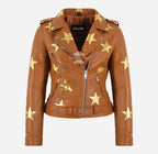 BRANDO STAR Women's Biker Leather Jacket with Stars
