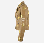 Women's Classic Brando Leather Biker Jacket with Stars
