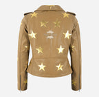 BRANDO Women's Black Biker Leather Jacket with White Stars