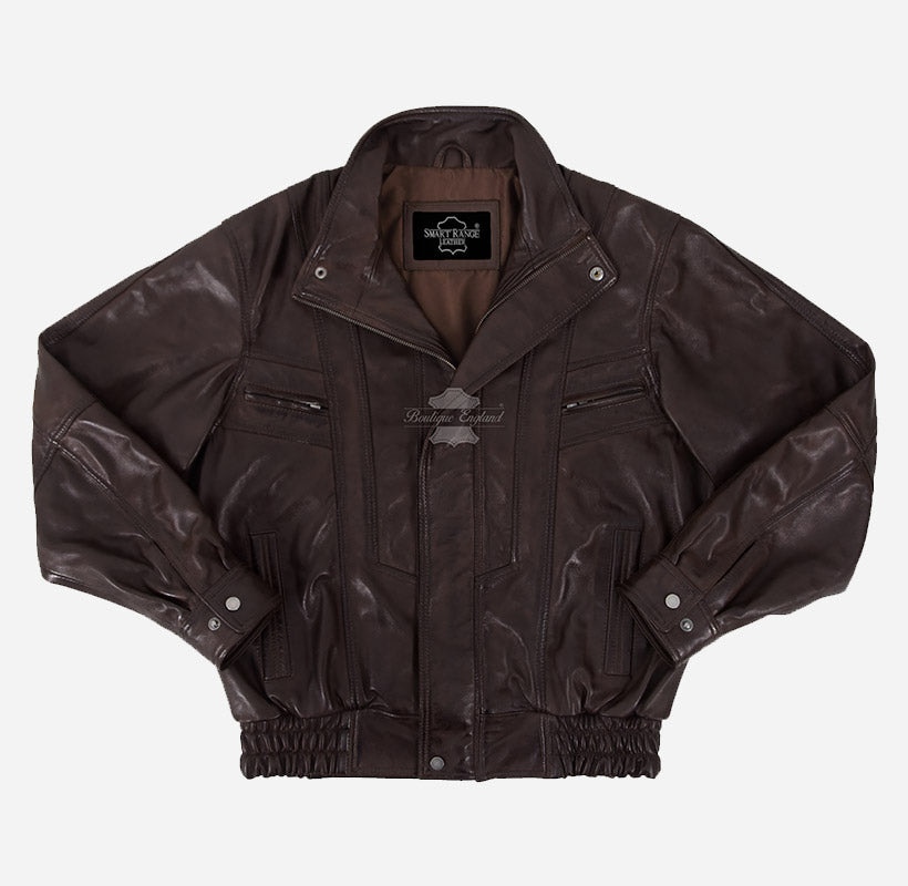 WINSDOR Men's Leather Bomber Jacket Brown Regular Fit