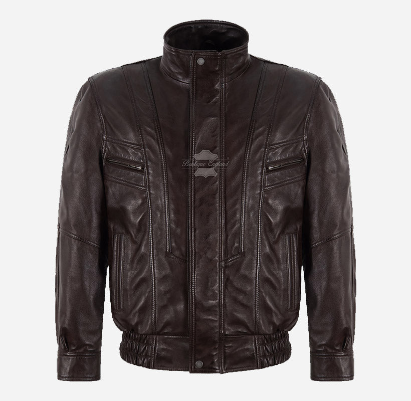 WINSDOR Men's Leather Bomber Jacket Brown Regular Fit