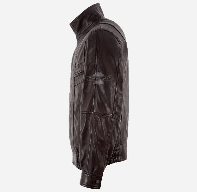 WINSDOR Men's Leather Bomber Jacket Brown Regular Fit