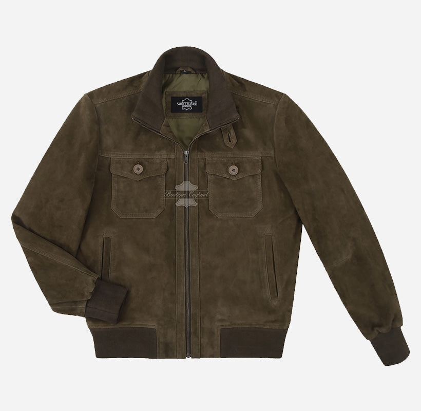 BYRD Men’s Premium Goat Suede Utility Bomber Jacket