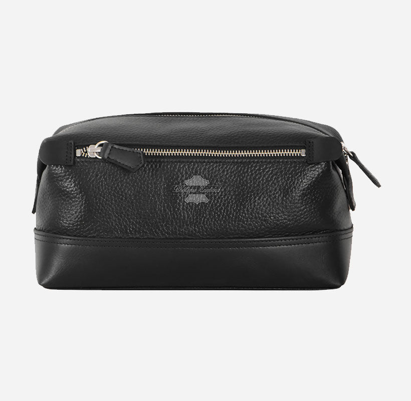 Large Leather Toiletry Bag Black