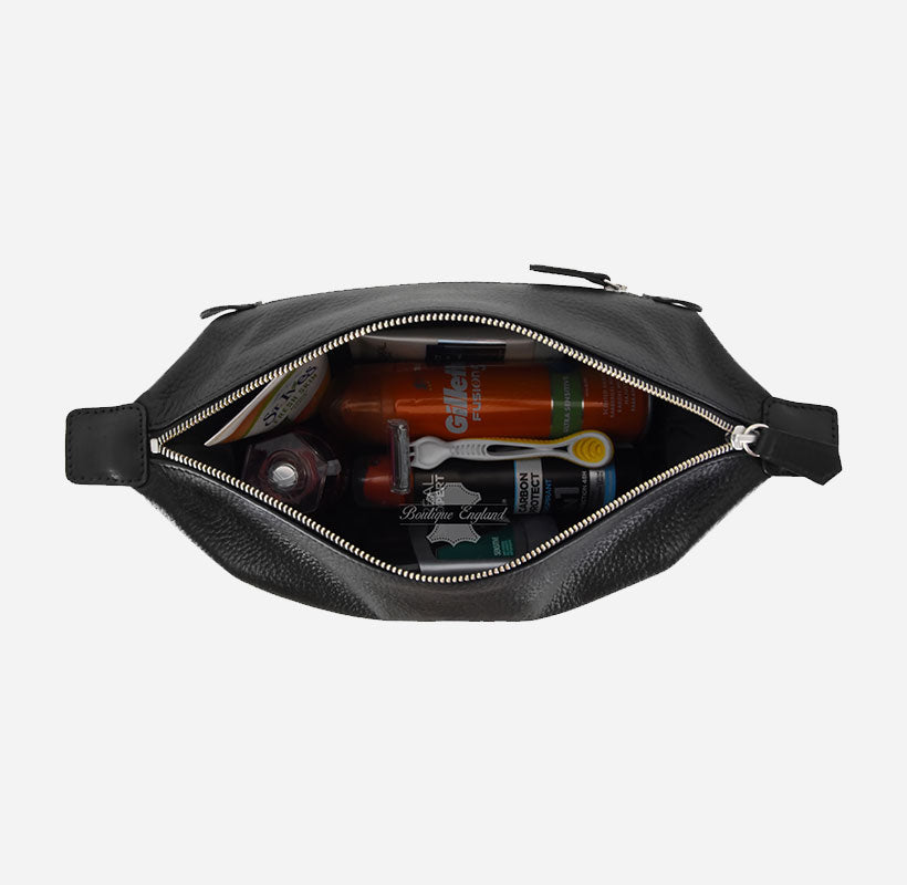 Large Leather Toiletry Bag Black