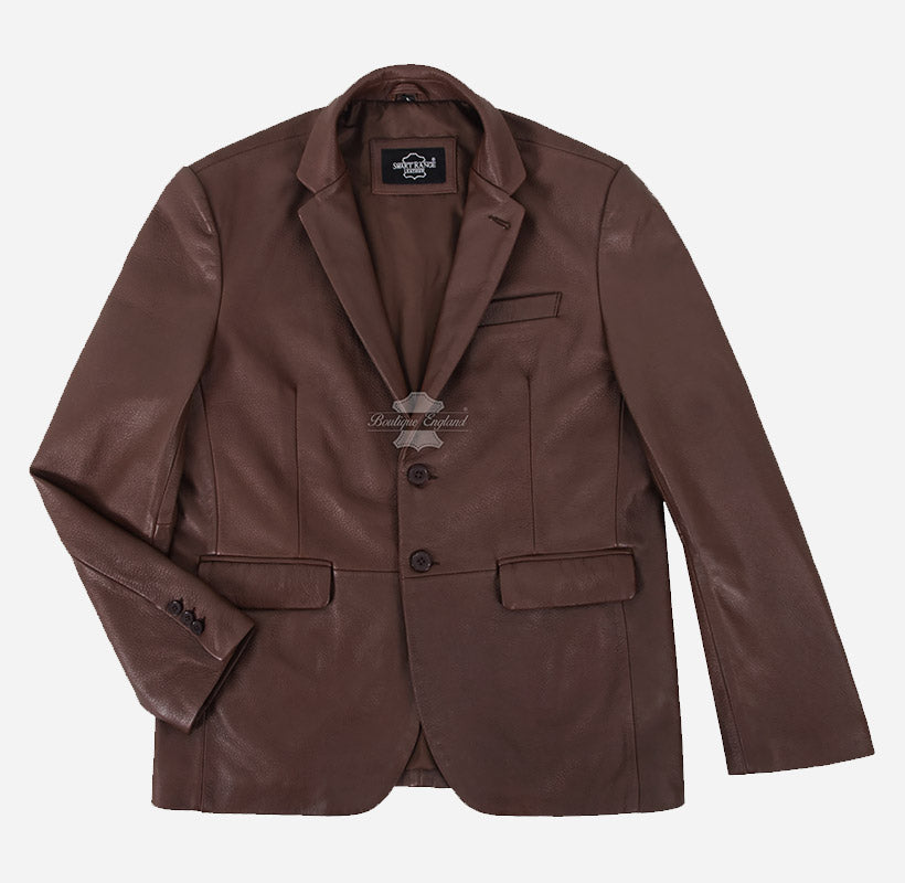 MILANO Men’s Bubble Grain 2 Button Leather Blazer Jacket