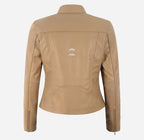 GINI Women’s Fitted Leather Moto Jacket Beige