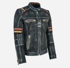 VINTAGE VIXEN Ladies Distressed Café Racer Leather Biker Jacket