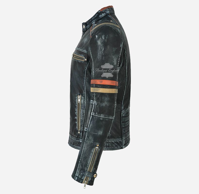 VINTAGE VIXEN Ladies Distressed Café Racer Leather Biker Jacket