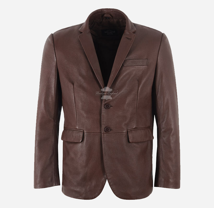 MILANO Men’s Bubble Grain 2 Button Leather Blazer Jacket