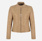 GINI Women’s Fitted Leather Moto Jacket Beige