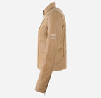 GINI Women’s Fitted Leather Moto Jacket Beige