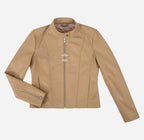 GINI Women’s Fitted Leather Moto Jacket Beige