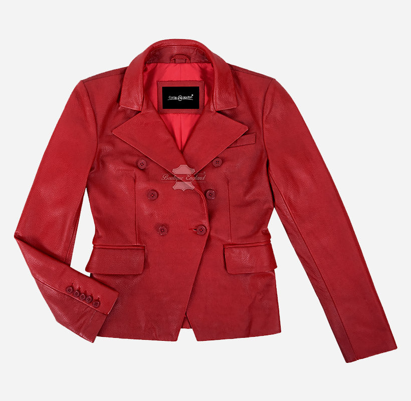 ISADORA Women's Double Breasted Bubble Leather Blazer Coat