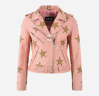 BRANDO STAR Women's Biker Leather Jacket with Stars