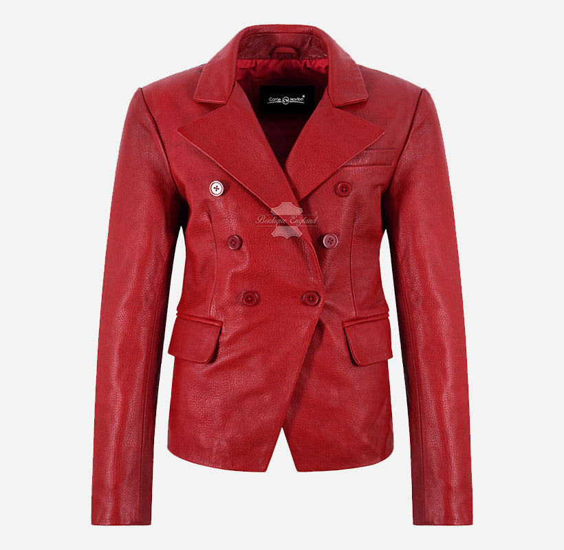 ISADORA Women's Double Breasted Bubble Leather Blazer Coat