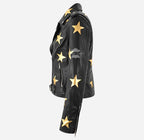 BRANDO STAR Women's Biker Leather Jacket with Stars