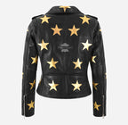 BRANDO STAR Women's Biker Leather Jacket with Stars