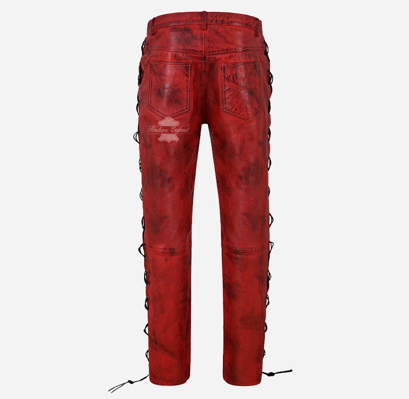 Men's Laced Biker Leather Pants Soft Leather Fashion Pants