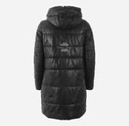 TERRIL Women Leather Puffer Hooded Duffle Coat Black