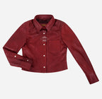 SHANESE Women’s Red Leather Shirt Jacket Shacket