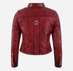SHANESE Women’s Red Leather Shirt Jacket Shacket
