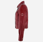SHANESE Women’s Red Leather Shirt Jacket Shacket