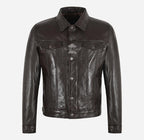 RASHFORD Men's Dark Brown Trucker Leather Jacket